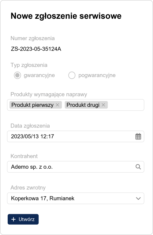 bs4 core - program do serwisu i reklamacji - kartoteka zgłoszenia serwisowego