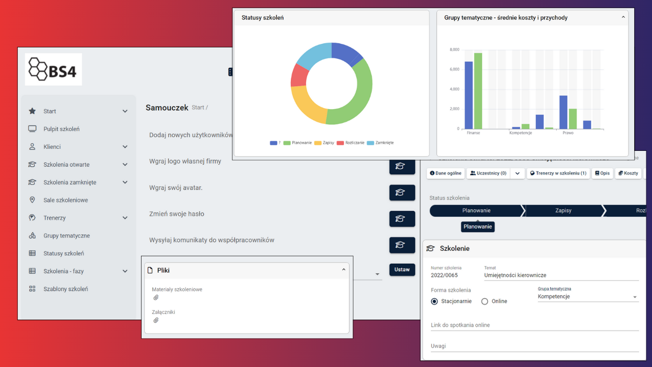 Darmowe demo dla firm szkoleniowych bs4 mentor. Interfejs programu.