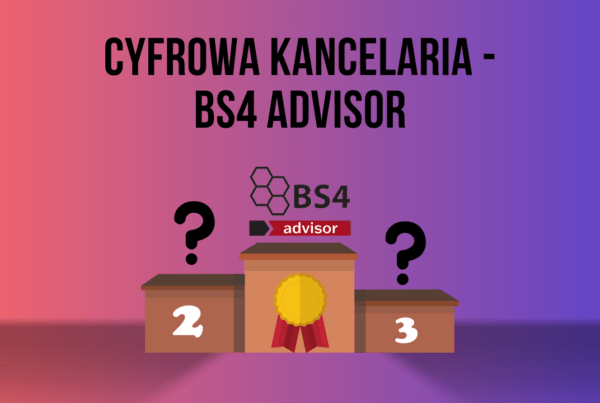 Grafika z napisem "Cyfrowa kancelaria bs4 advisor" i podium, na szczycie, którego usytuowana jest logo.