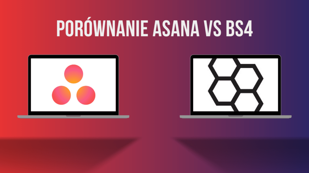 Grafika ukazująca dwa laptopy, w jednej logo Monday, w drugiej logo bs4. Porównanie Asana vs bs4. Alternatywa dla Asana.